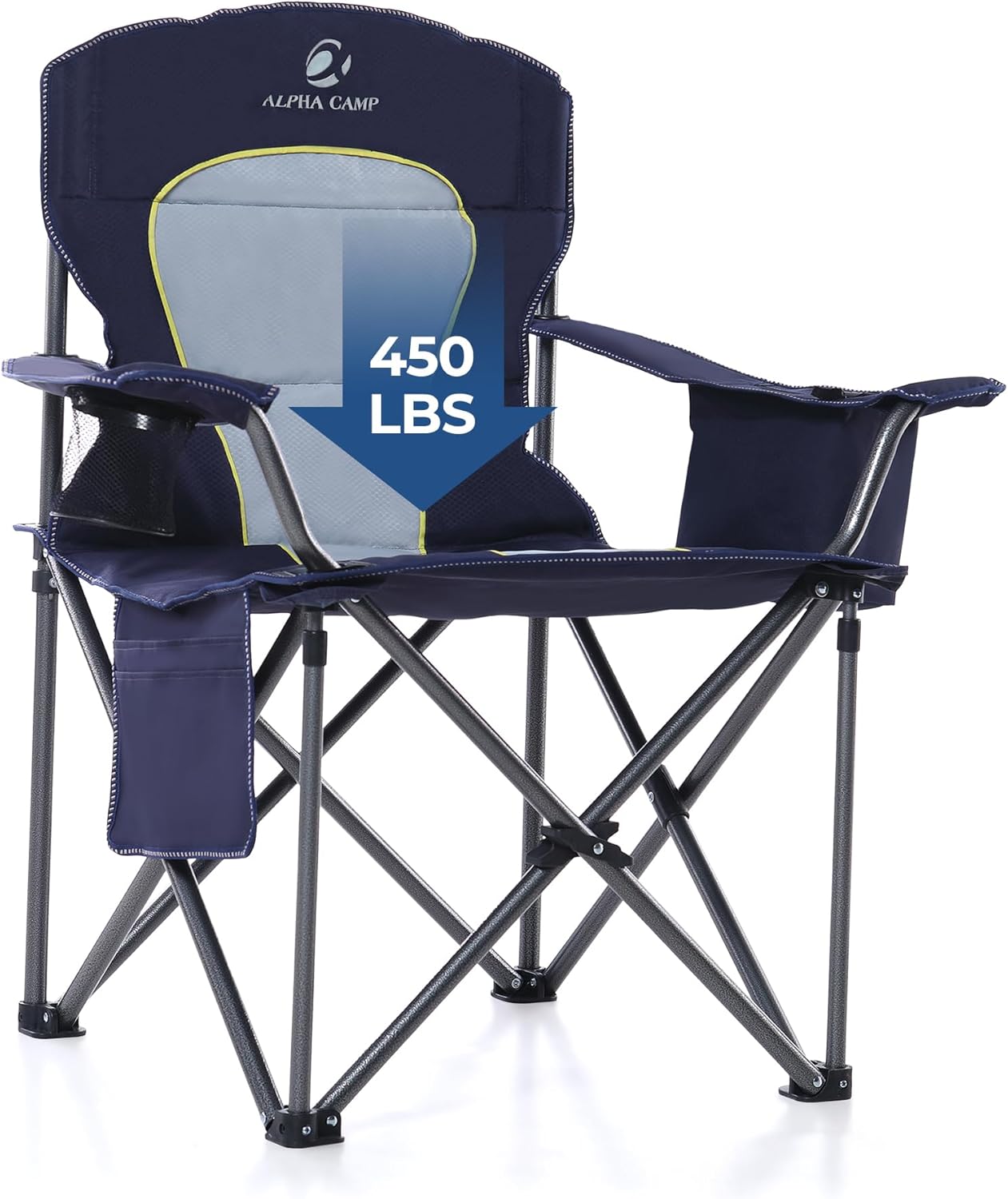 Ultra-Comfort 2-Pack Heavy-Duty Camping Chairs - 450lb Capacity, Cooler Bag, Cup Holder - BLUE