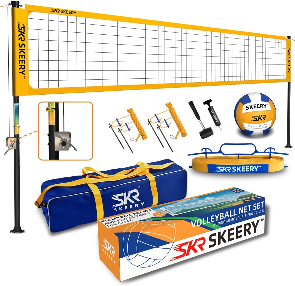 Outdoor Heavy Duty Volleyball Net Set with Adjustable Poles