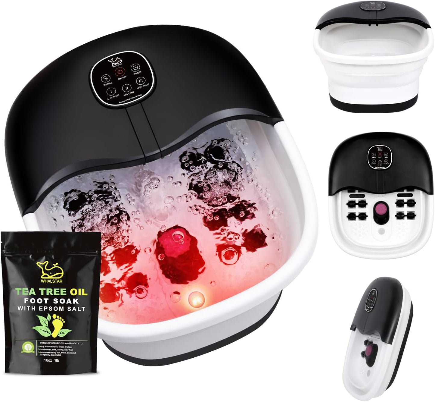Collapsible Foot Spa Bath Massager with Heat and Bubbles