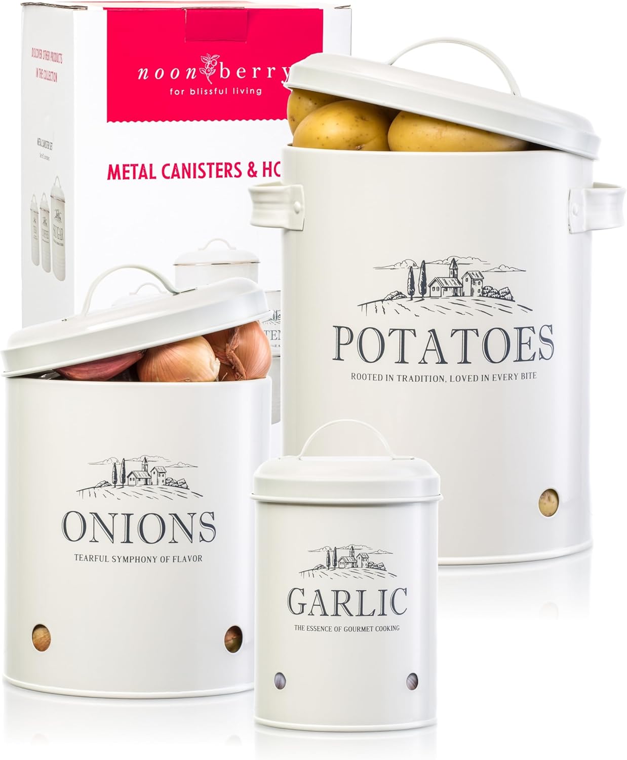 Potato and Onion Storage Bin Set of 3 Metal Kitchen Containers