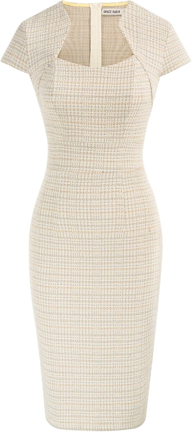 Gorgeous Pencil Dress for Work - Cap Sleeve Tweed Style