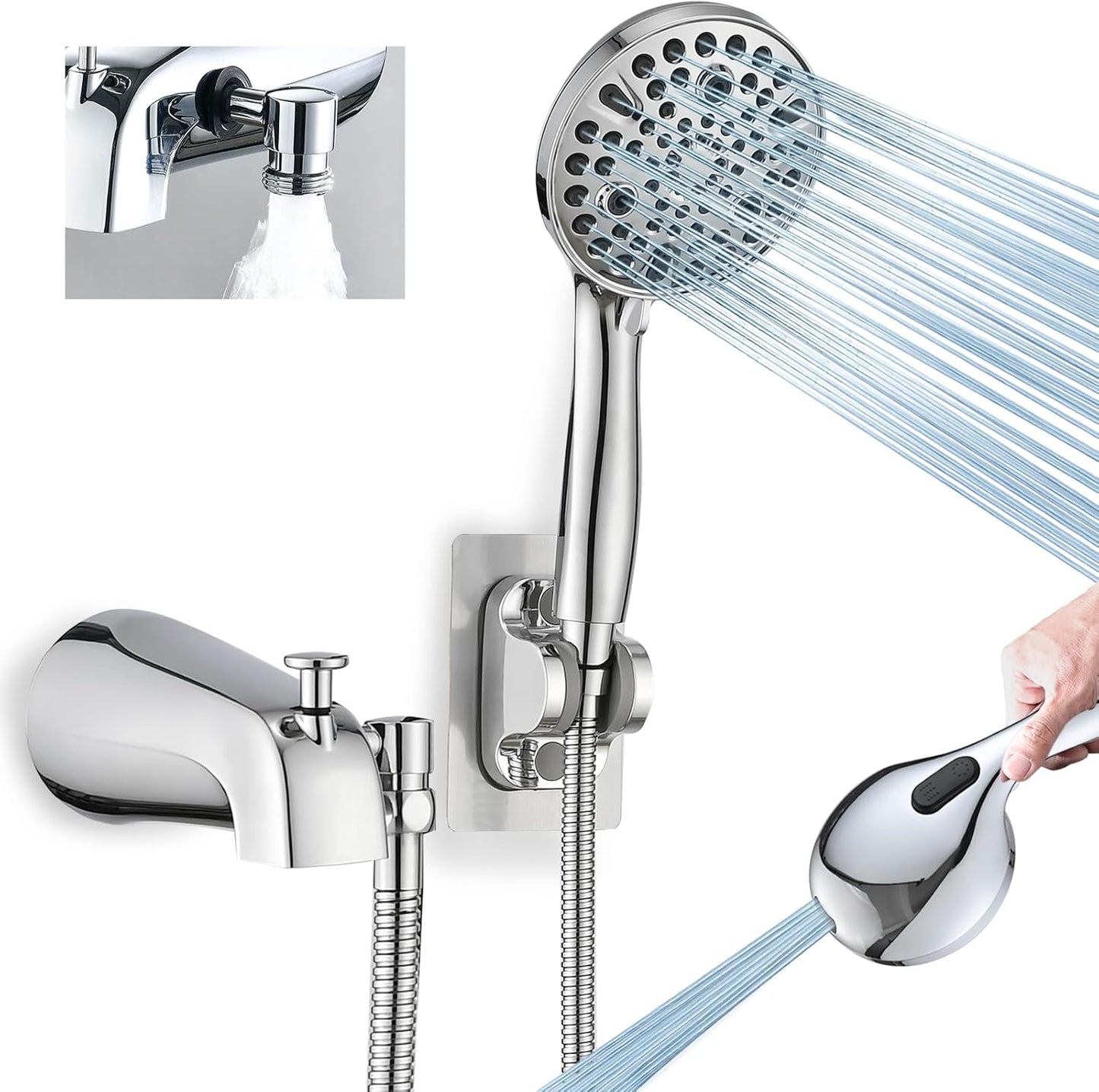 All Metal Bathtub Faucet with Sprayer 10 Settings for Home