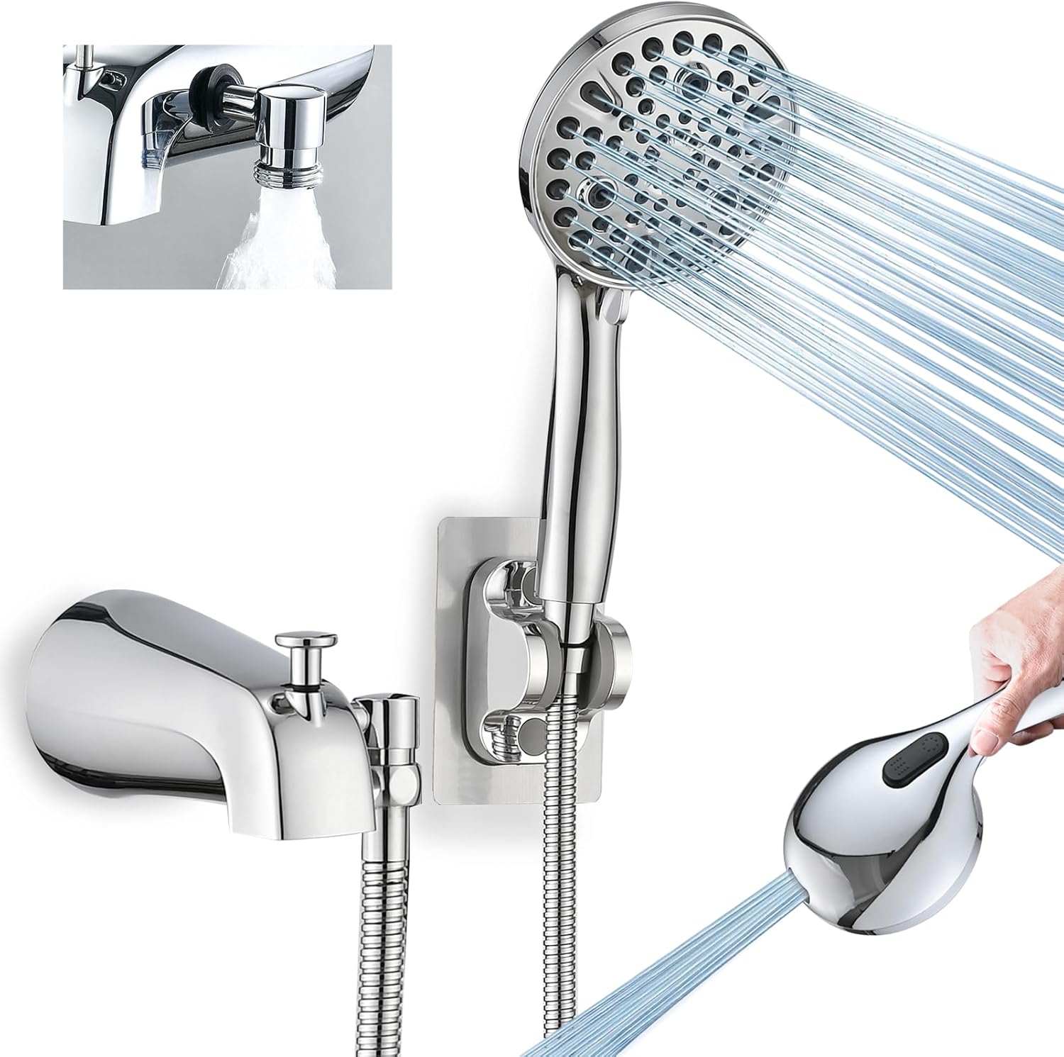 All Metal Bathtub Faucet with Sprayer 10 Settings for Home