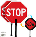 T&R Large Stop Slow Sign 18 in (2 Pack) - Durable Reflective Traffic