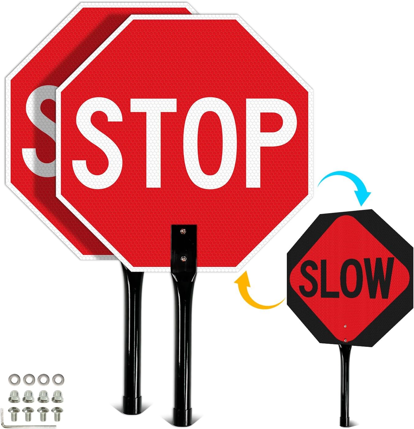 T&R Large Stop Slow Sign 18 x 18 Inches Double Sided Pack