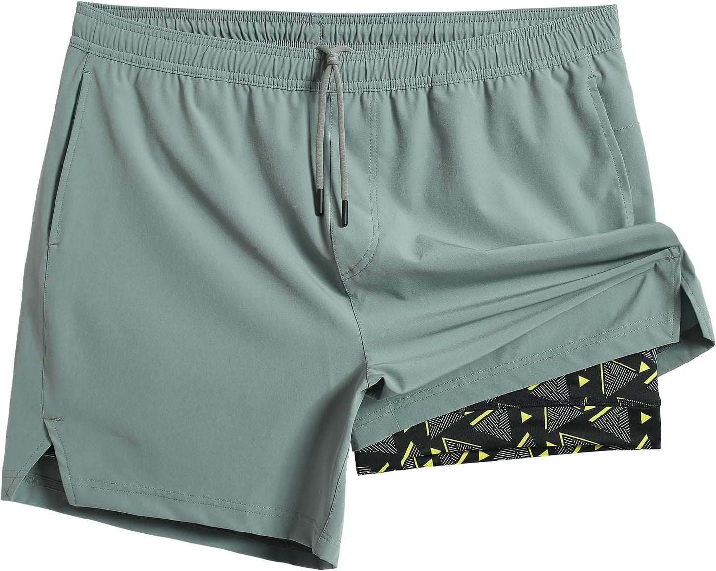 maamgic Mens 5in Gym Running Shorts for Men 2 in 1 Quick Dry