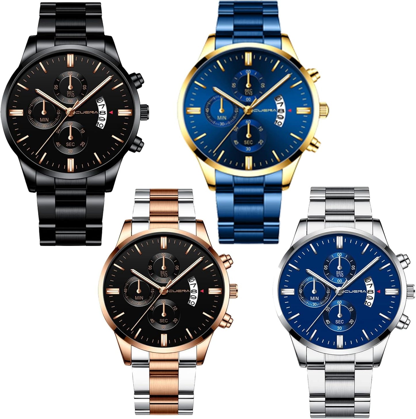 4-Pack Men's Luminous Date Watches Set
