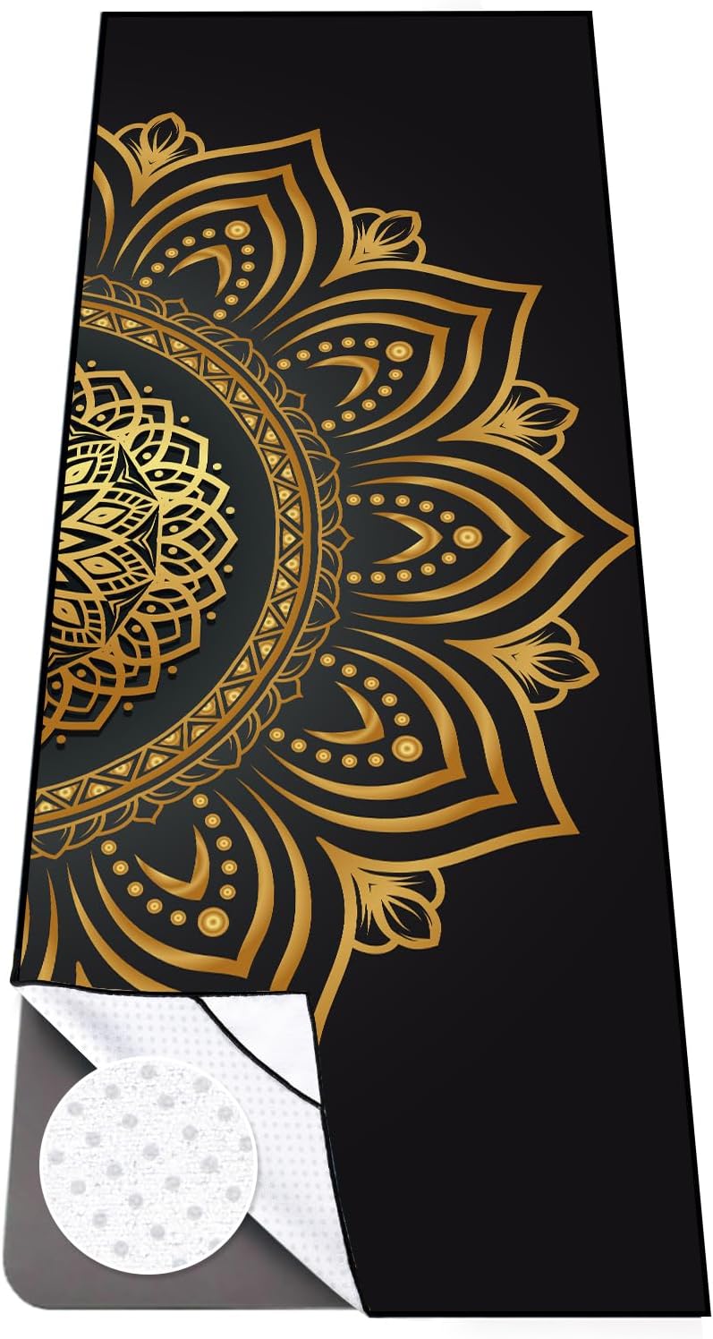 Non Slip Yoga Towel with Corner Pockets - Sweat Absorbent, Soft & Portable
