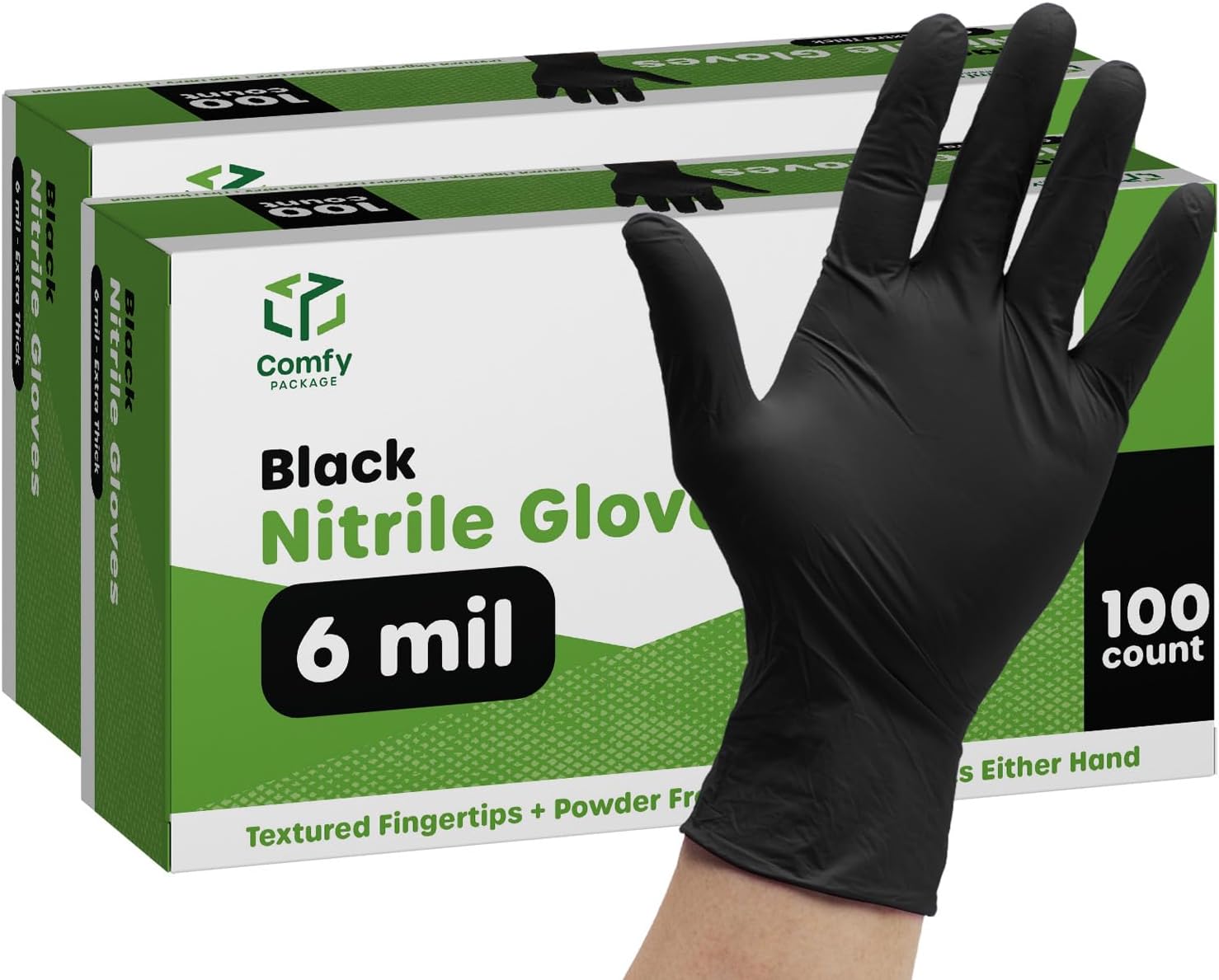 Chemical Resistant Black Nitrile Gloves - 6 Mil Thickness