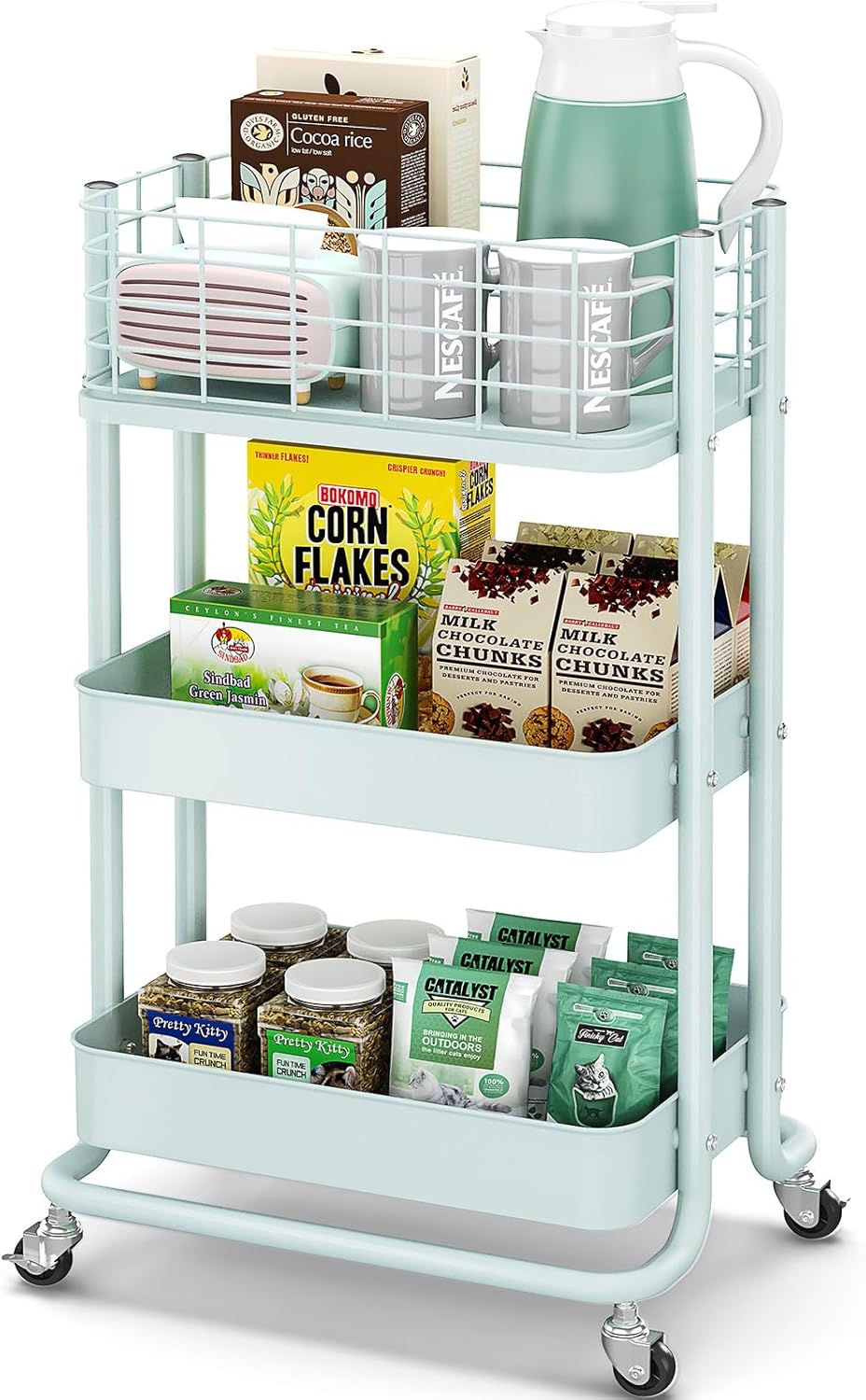 KINGRACK 3 Tier Rolling Cart for Kitchen, Office, and More