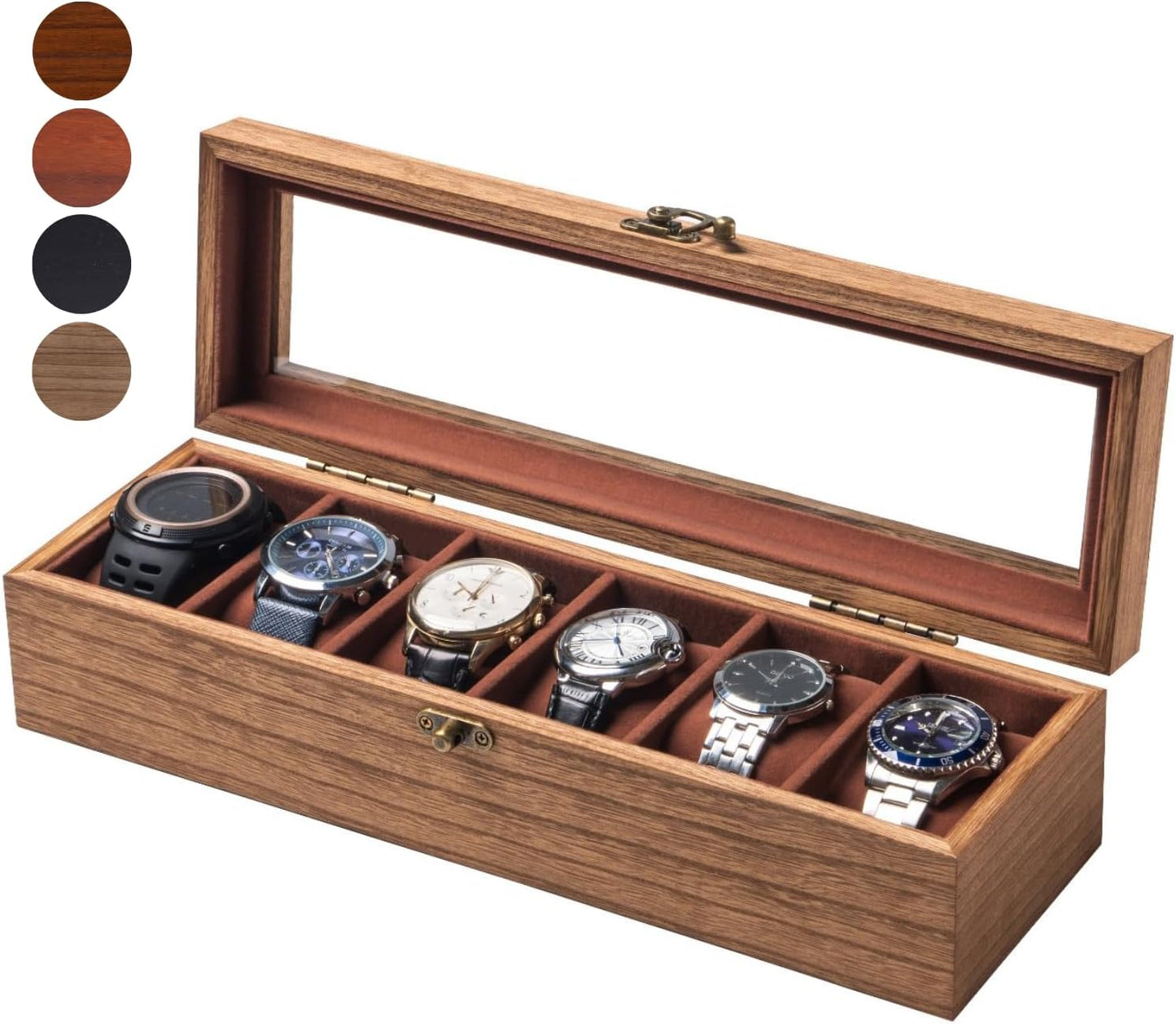 6-Slot Glass Lid Watch Box - Stylish Organizer