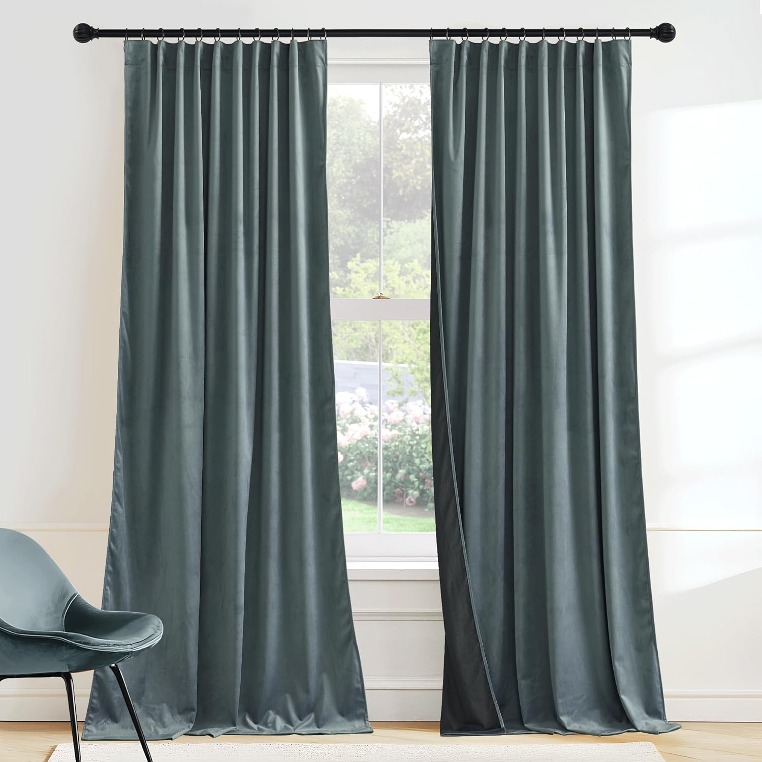 RYB HOME Dusty Blue Velvet Drapes for Baby Boy Bedroom Decor