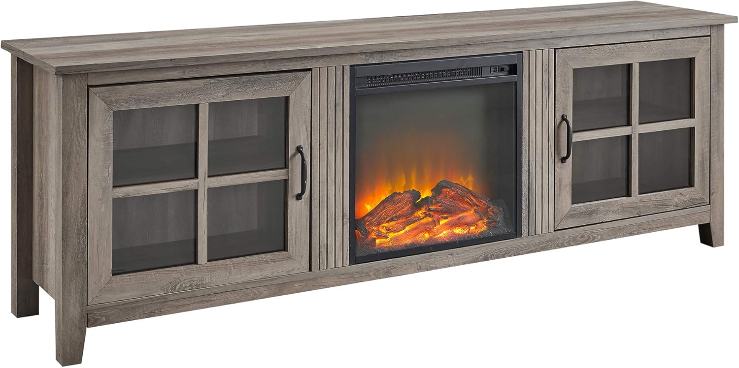 Bern Classic 2-Door Fireplace TV Stand - 80 TVs - Grey Wash