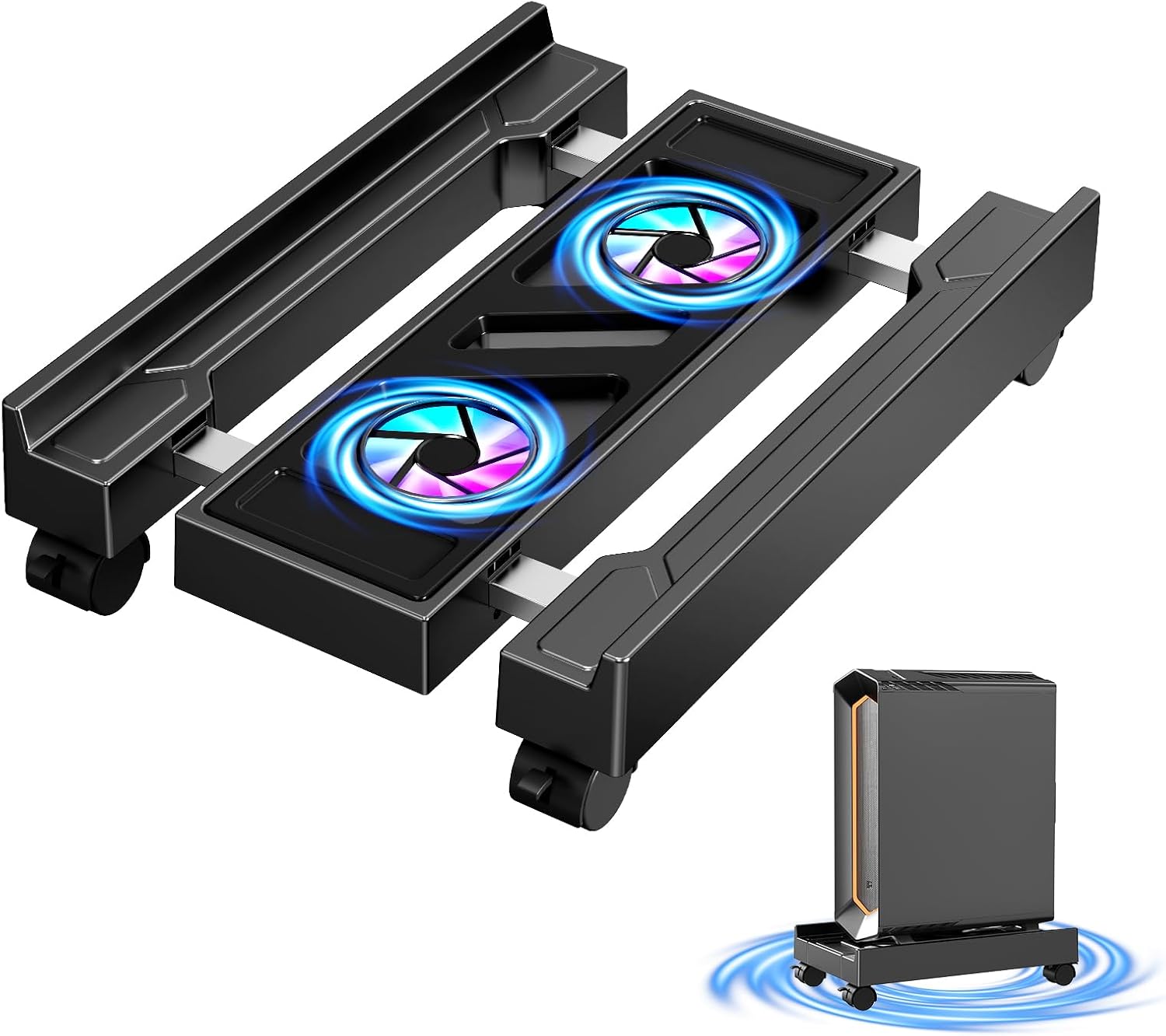 Adjustable Computer Tower Stand with Cooling Fan for PCs