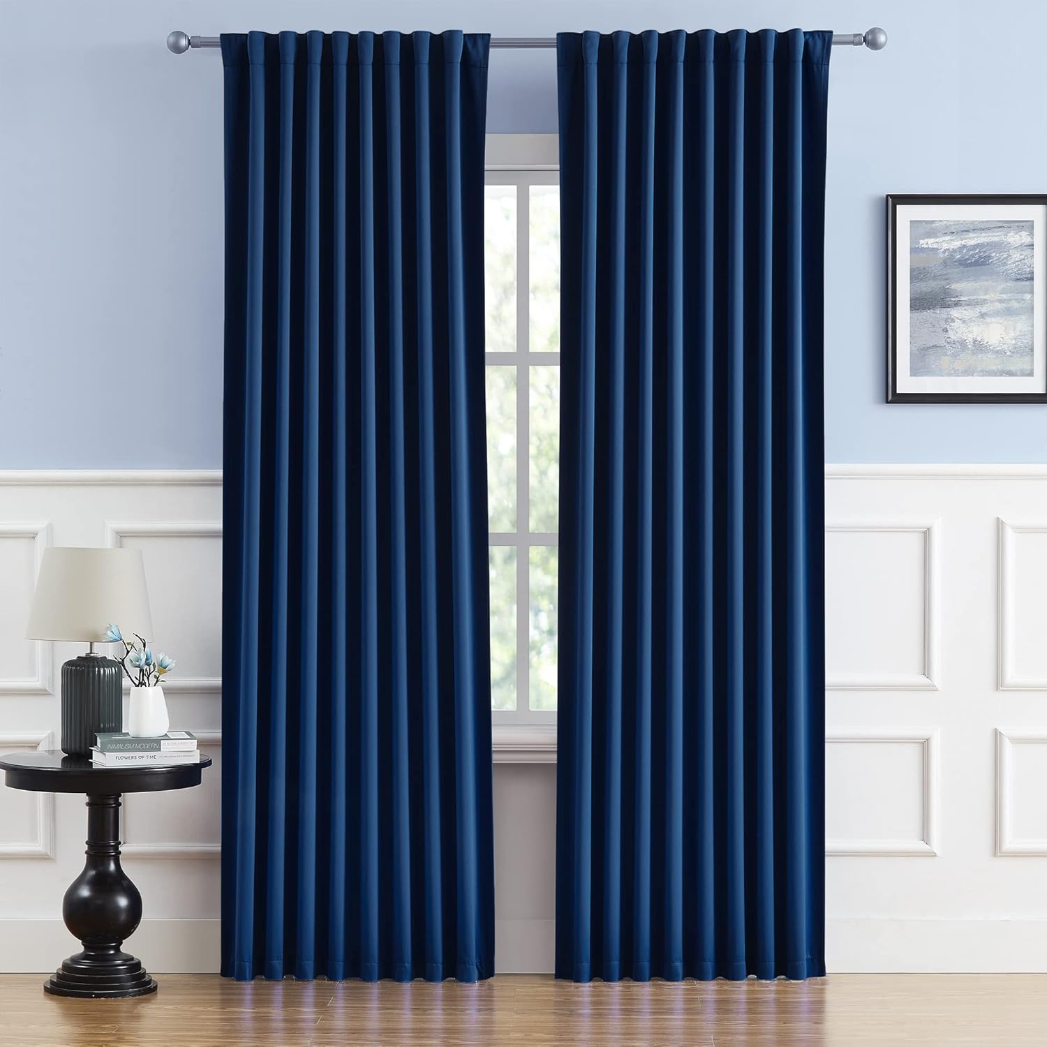 DUALIFE Navy Thermal Insulated Blackout Curtains for Home Use
