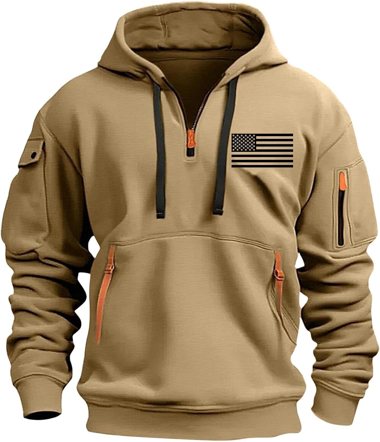 Vintage Tactical Quarter Zip Hoodie with Pockets