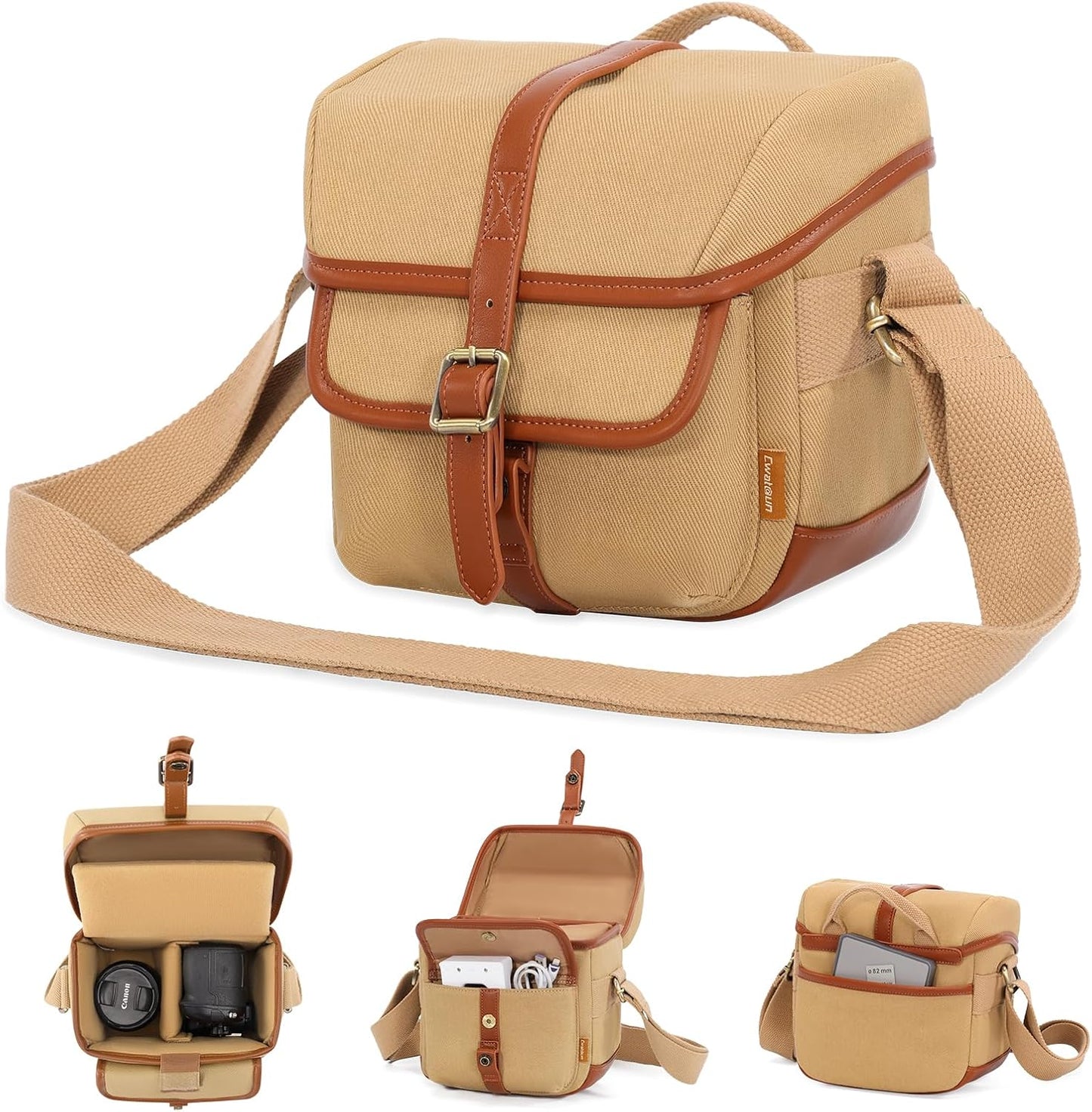 Vintage Leather-Trim Camera Bag - Compatible with DSLR & Mirrorless Cameras
