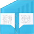 Lincia 100 Pcs Plastic Folders with 2 Pockets and Prongs - Light Blue