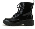 Black Lug Sole Combat Ankle Bootie for Women - Lace Up with Side