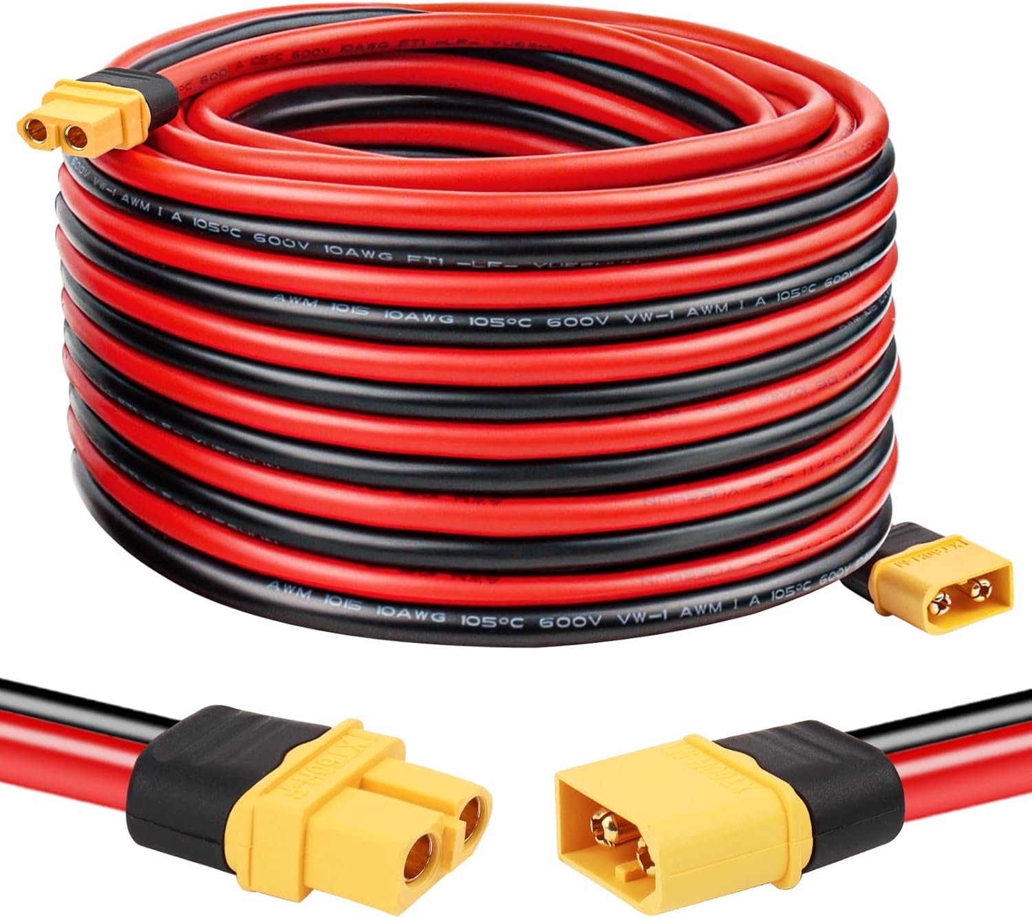 XT60 Extension Cable 10AWG 30FT for Solar Panels and RC Batteries