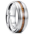 Tungsten Carbide Koa Wood Inlay Ring for Men 8mm - Silver/Black