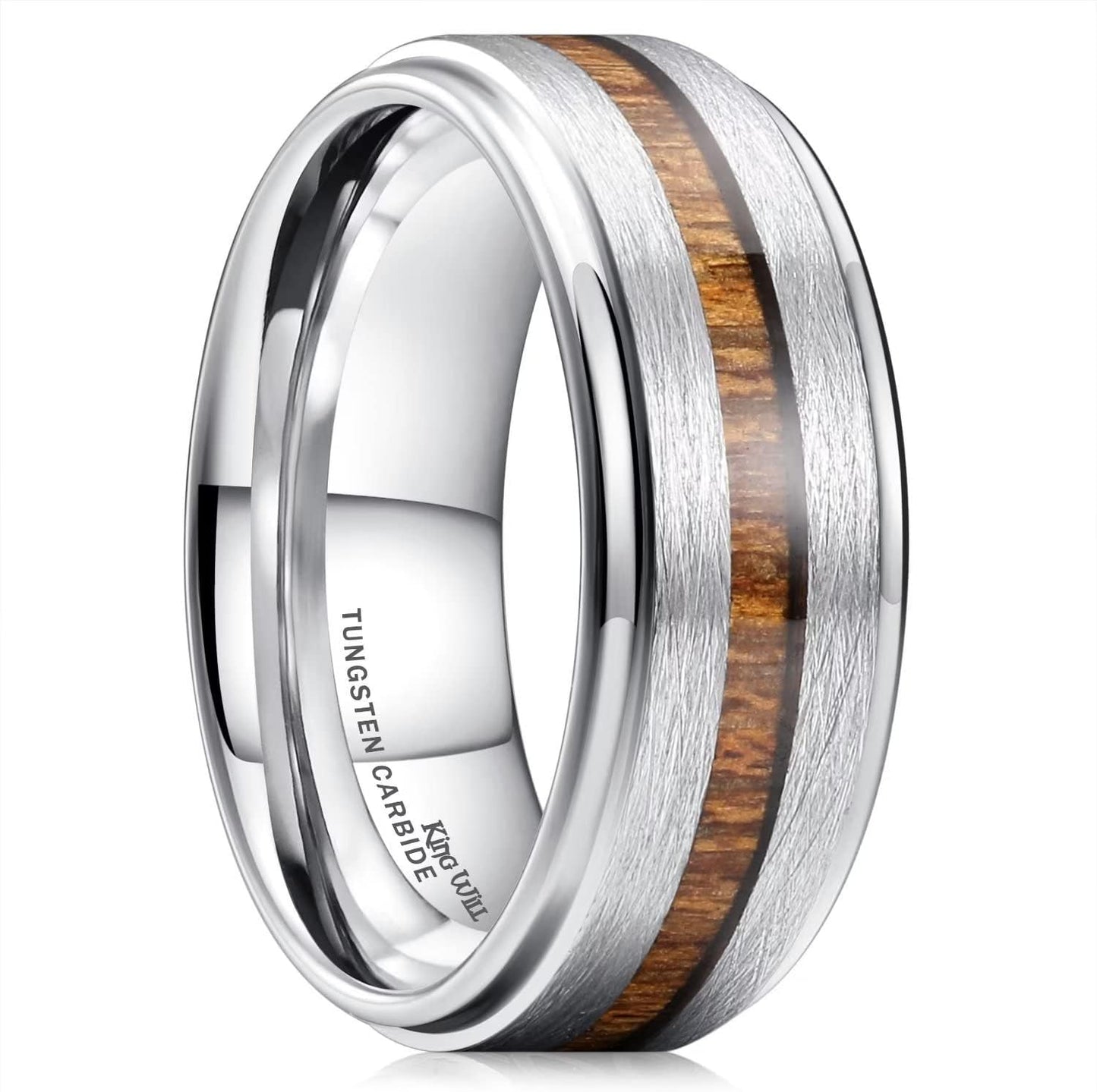 Koa Wood Inlay Tungsten Carbide Wedding Ring for Men 8mm