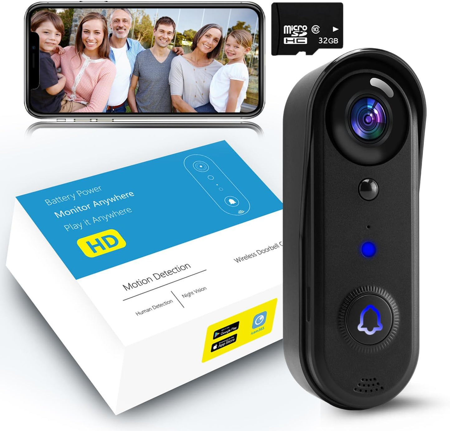 Wireless Doorbell Camera: No Fees, 2-Way Audio, Night Vision