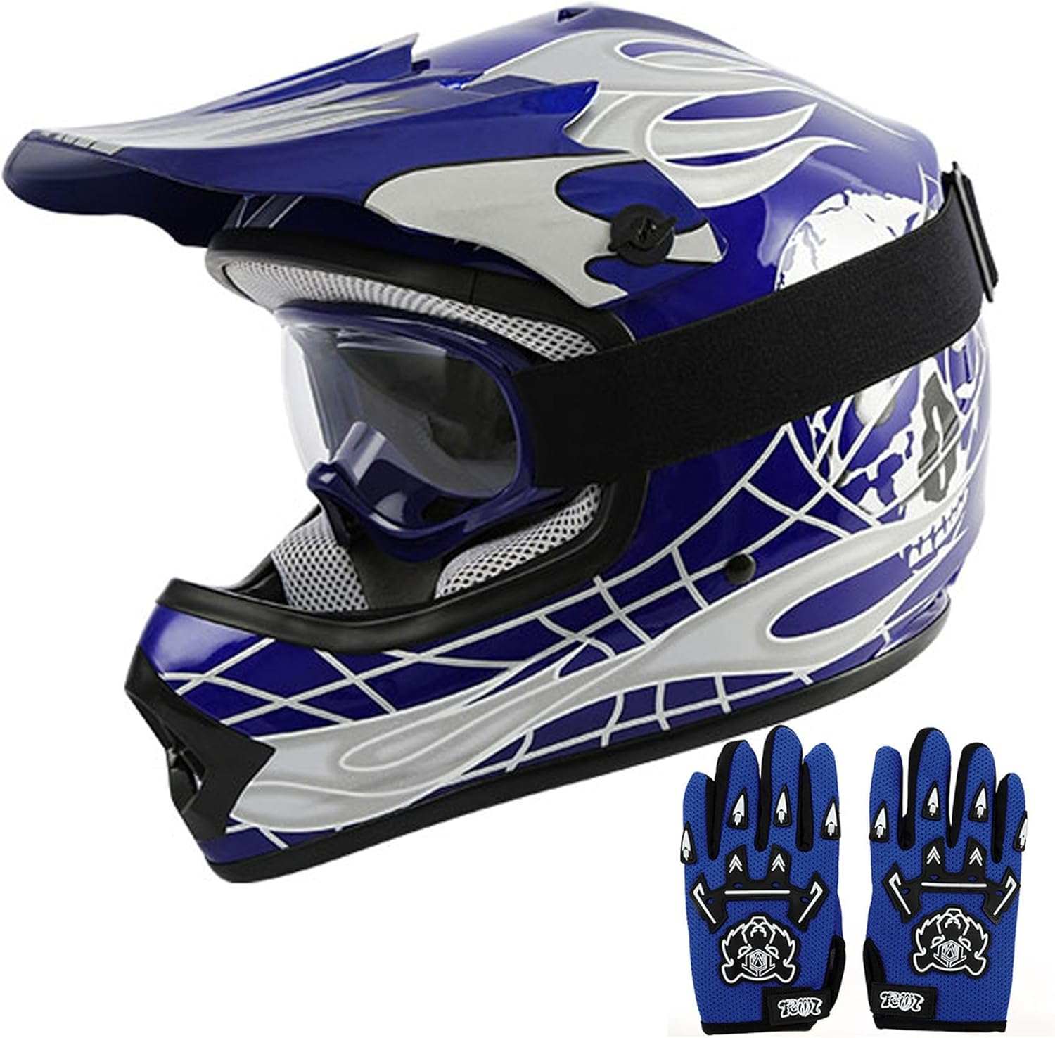 TCT-MOTORPARTS Youth Kids Dirt Bike Full Face Helmet Blue Skull