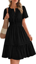Women's Casual V Neck Short Sleeve Tiered Mini Dress - Flattering Fit
