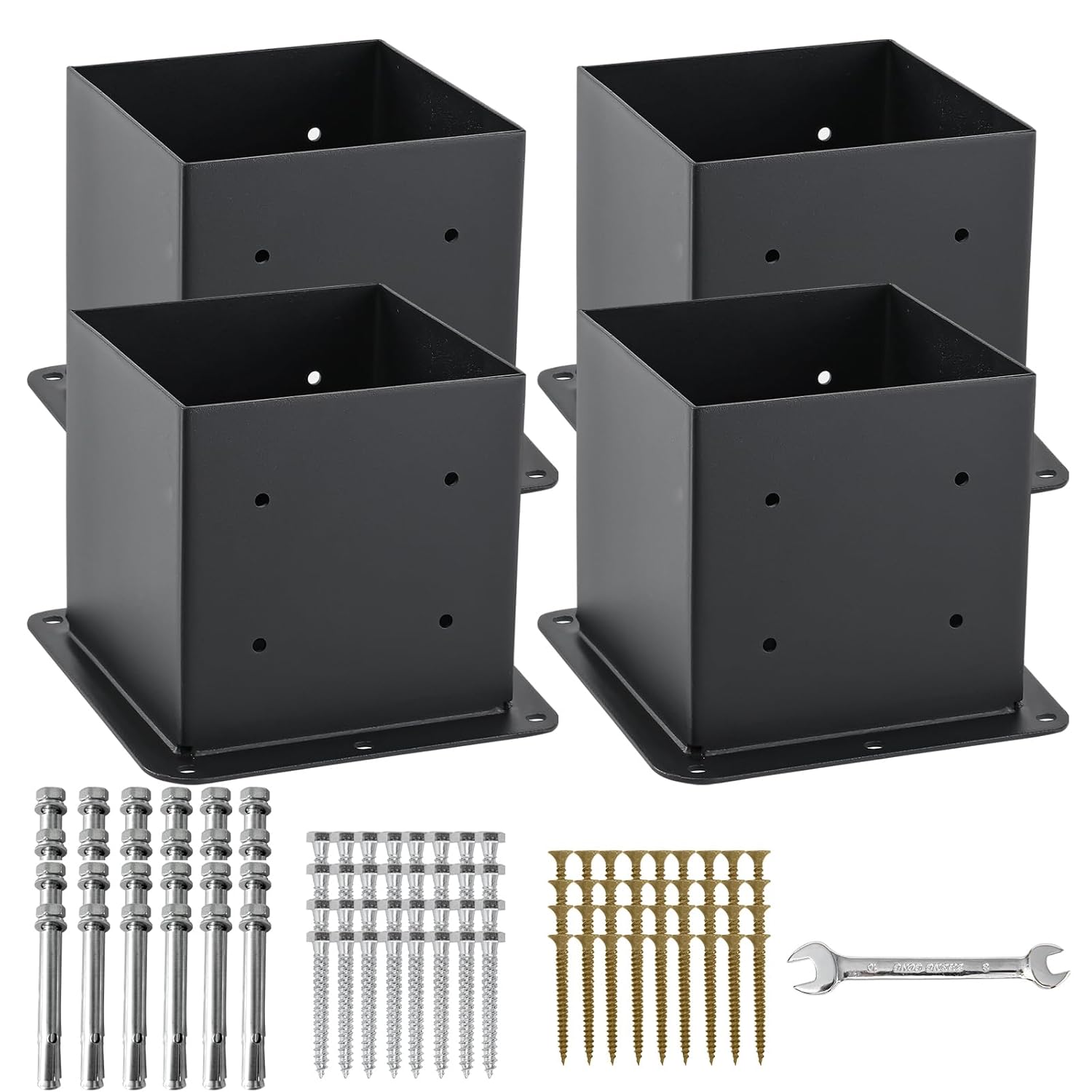 6x6 Post Base Anchors for Decks and Fences - 4 Pcs Set