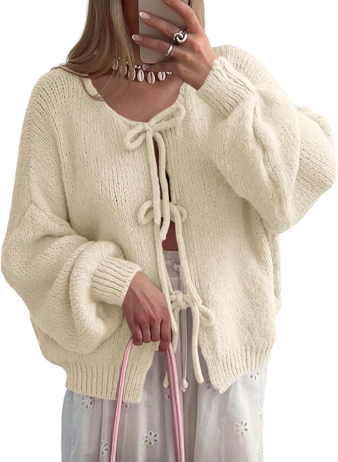 Saodimallsu Womens Tie Front Cardigan Sweaters for Fall Style