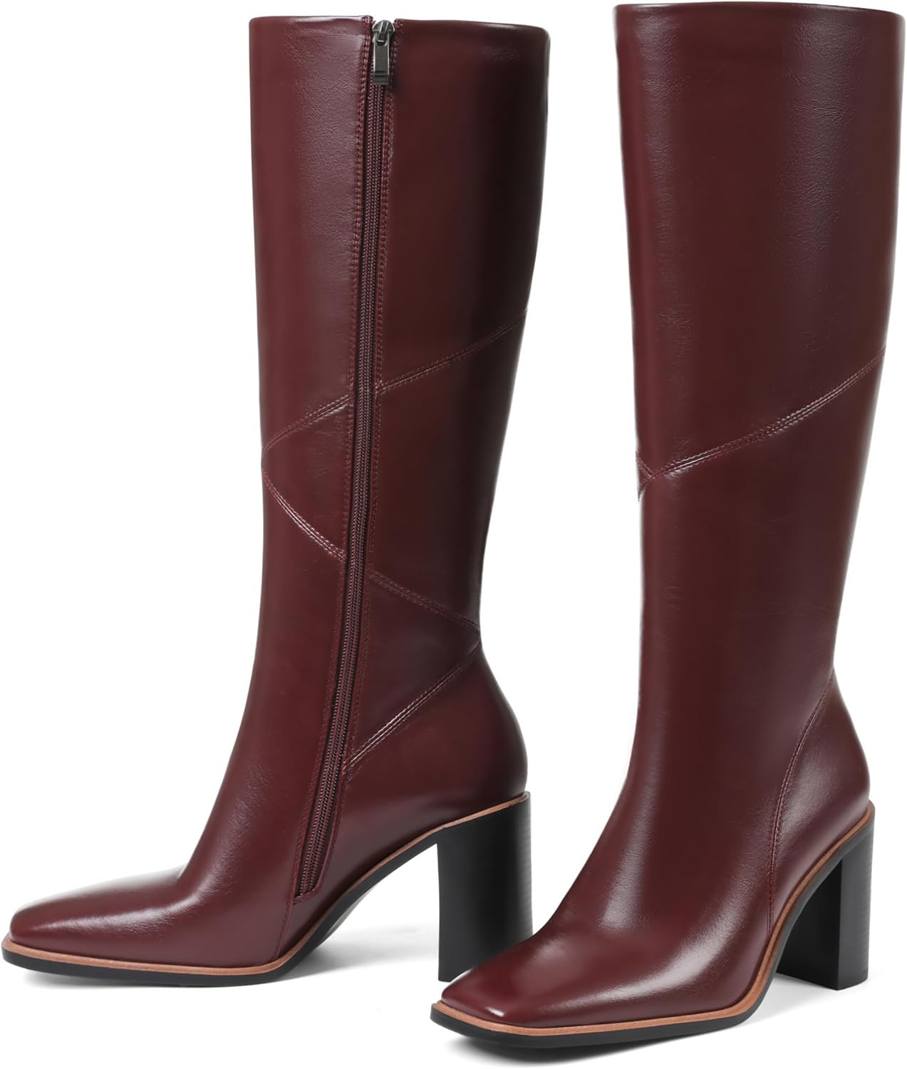Womens Knee High Boots Waterproof Square Toe Chunky Block Heel