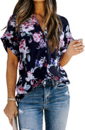 Women Summer Chiffon Split V Neck Tunic Blouse - Lightweight Casual