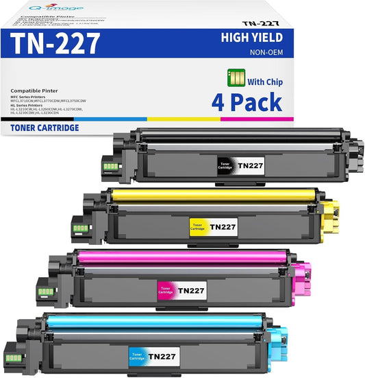 High Yield TN227 Toner Cartridge 4 Pack for Brother Printers