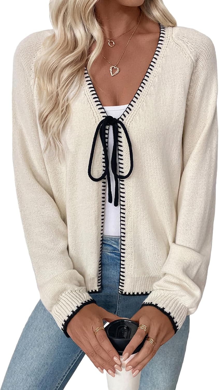 Trendy V Neck Long Sleeve Open Front Cardigan for Women