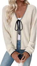 EVALESS Womens V Neck Bow Tie Cardigan Sweater - Lightweight Fall