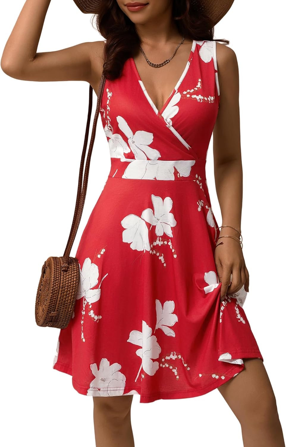 GUBERRY Womens Wrap V Neck Sleeveless Sundress with Pockets