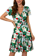 For G and PL Women's Christmas V Neck Wrap Dress - Festive, Flattering