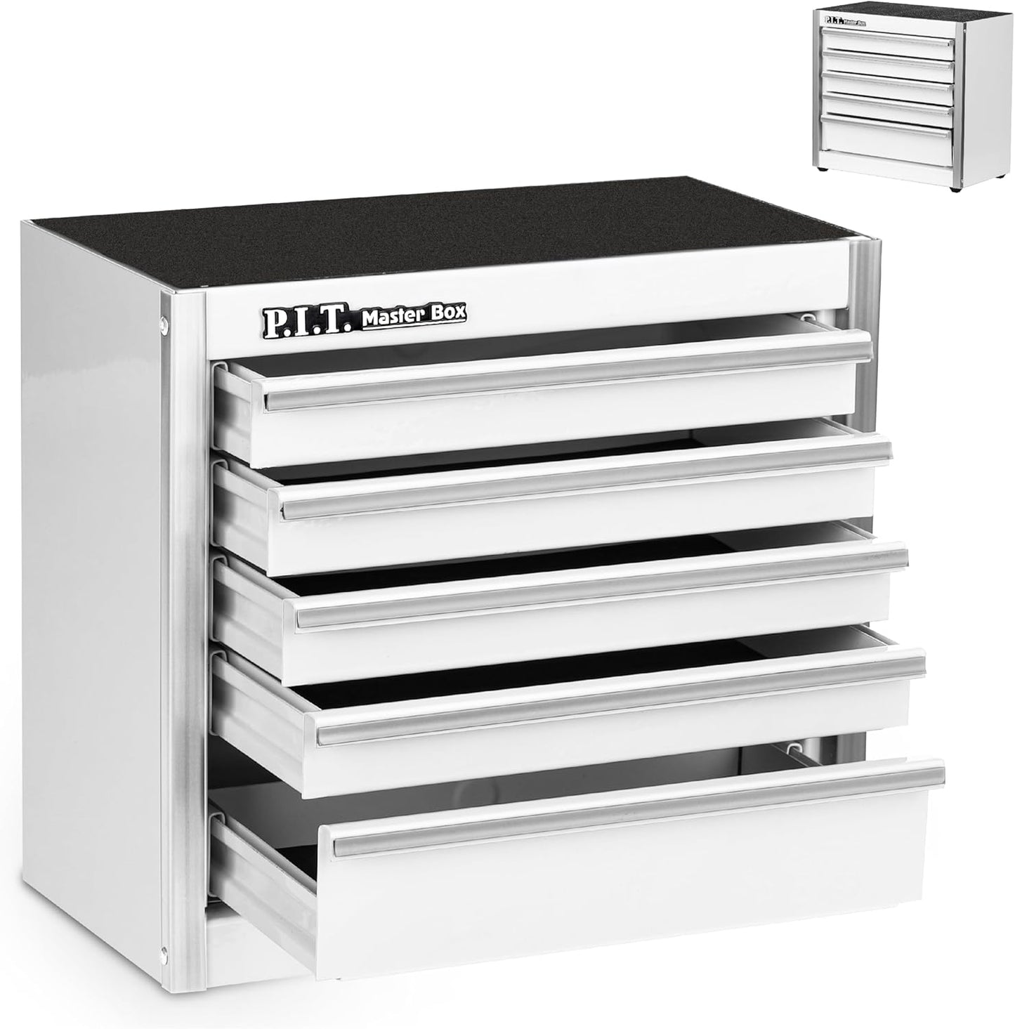 P.I.T. Mini White Tool Box - Portable 5-Drawer Steel Storage
