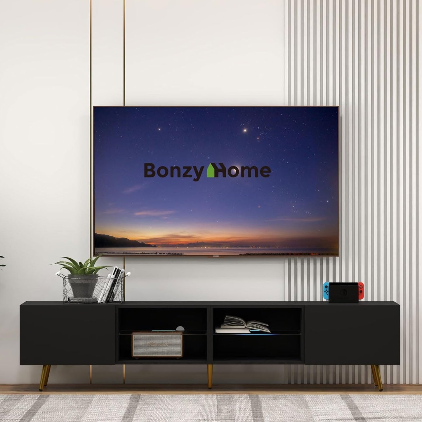 Bonzy Home 86 TV Stand - Sleek Storage for 75 TVs!
