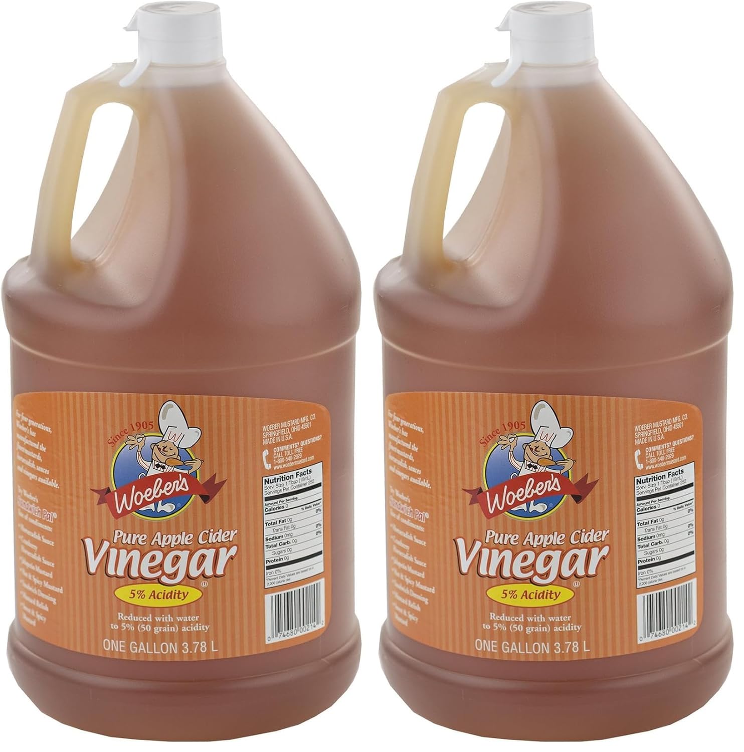 Woeber's Pure Apple Cider Vinegar, 5% Acidity, 1 Gallon Jug