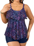Yonique Women's Plus Size Tankini Two Piece with Shorts - Ruffle Tummy