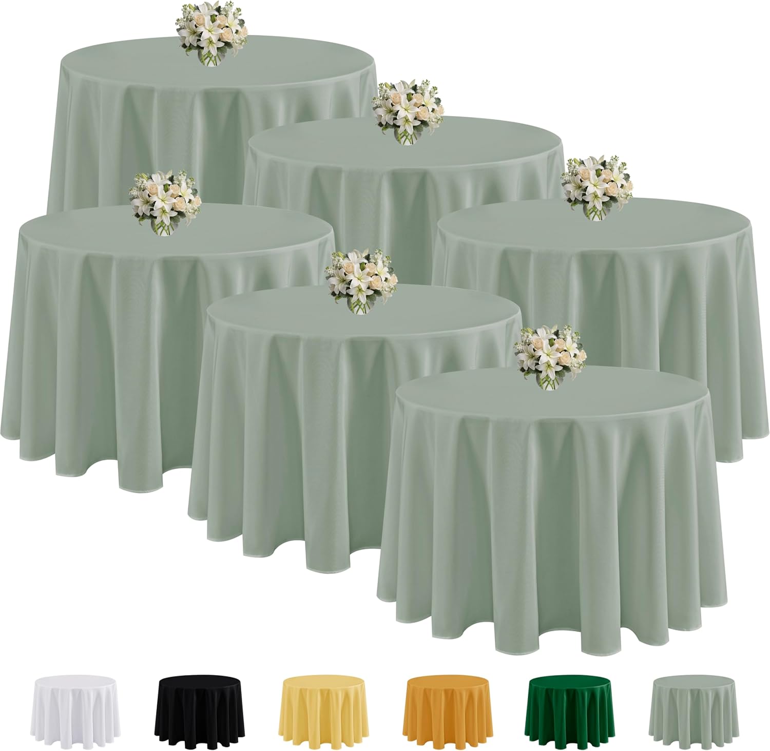 Fitable 6 Pack Sage Green Round Tablecloths for Events and More