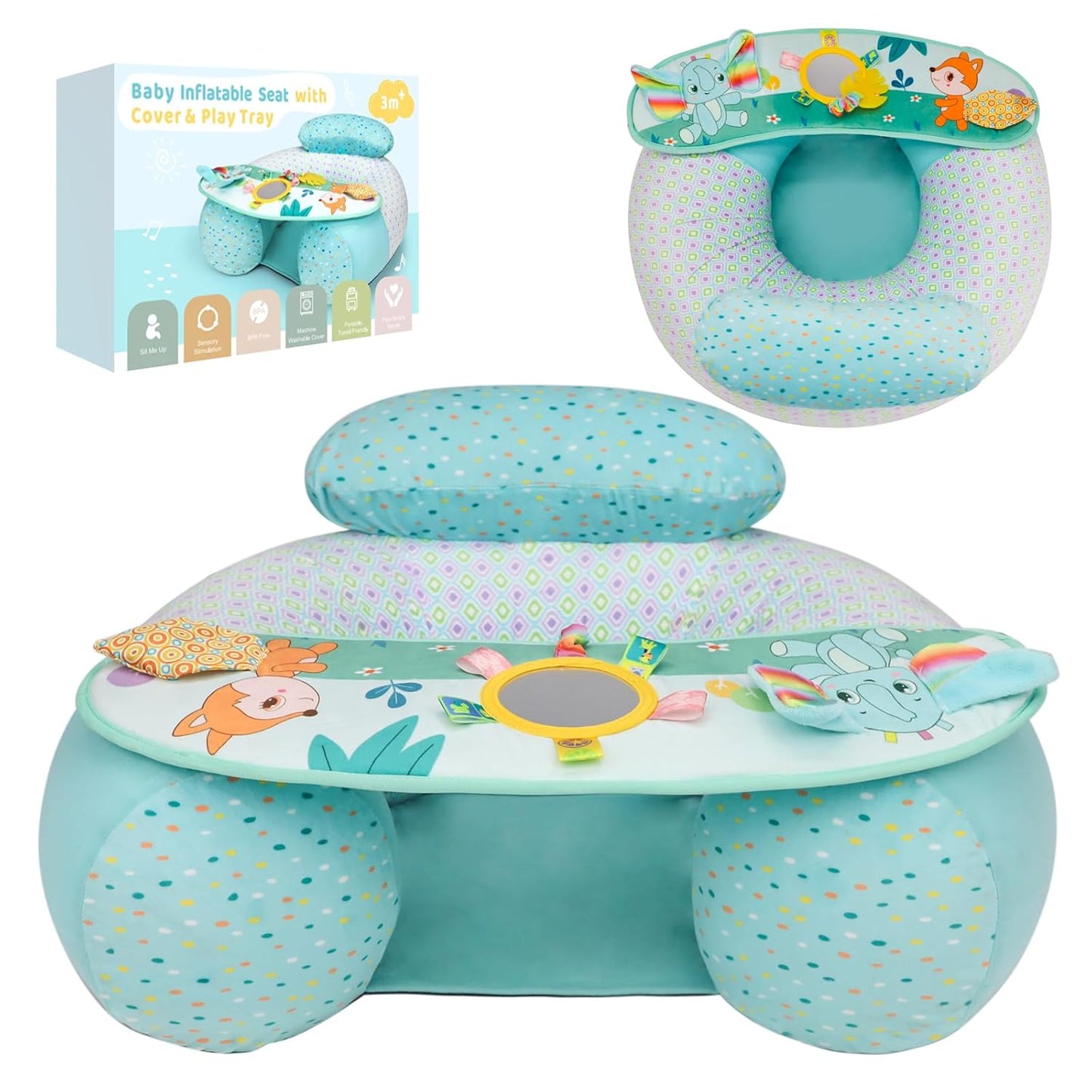 Portable Baby Floor Seat with Sensory Tray, Elephant Design