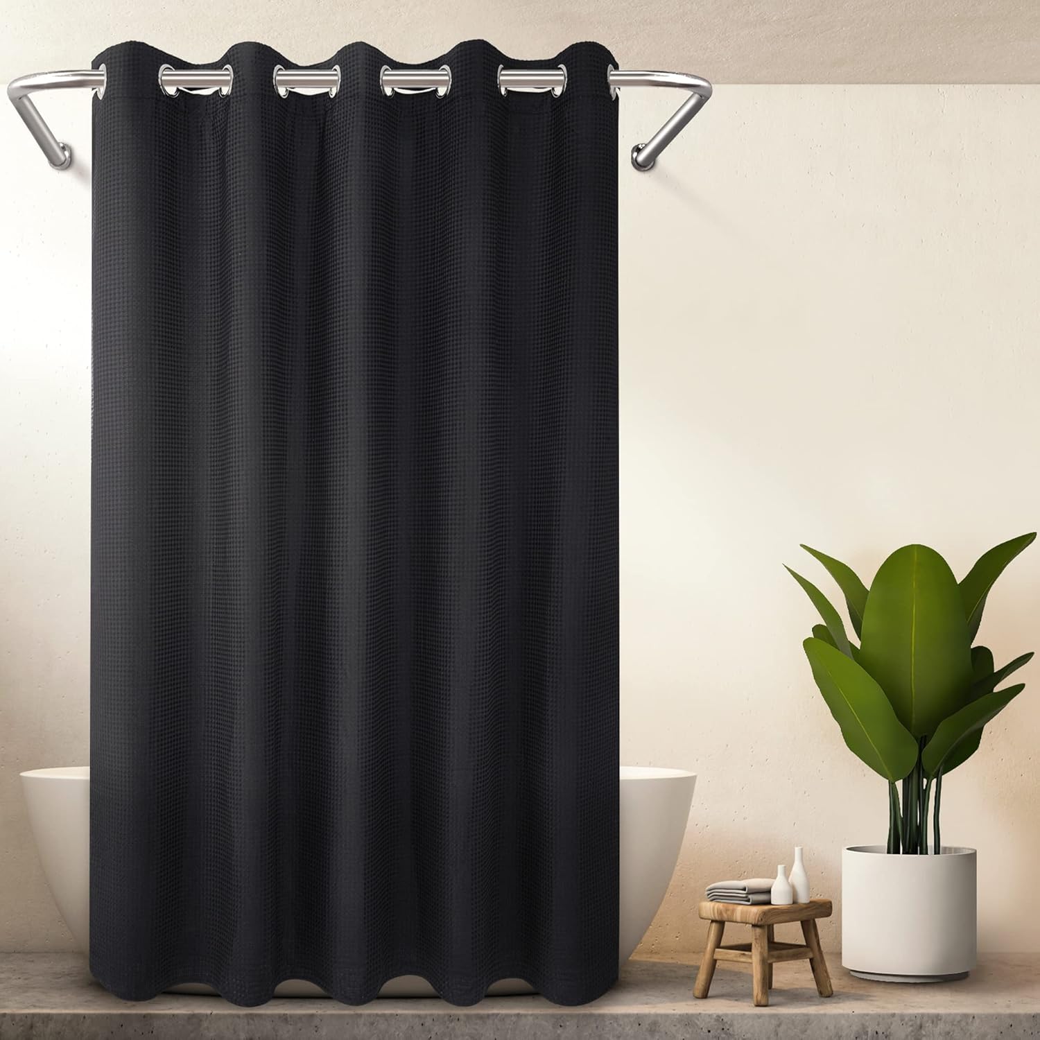 River Dream Extra Long No Hook Shower Curtain for Bathrooms