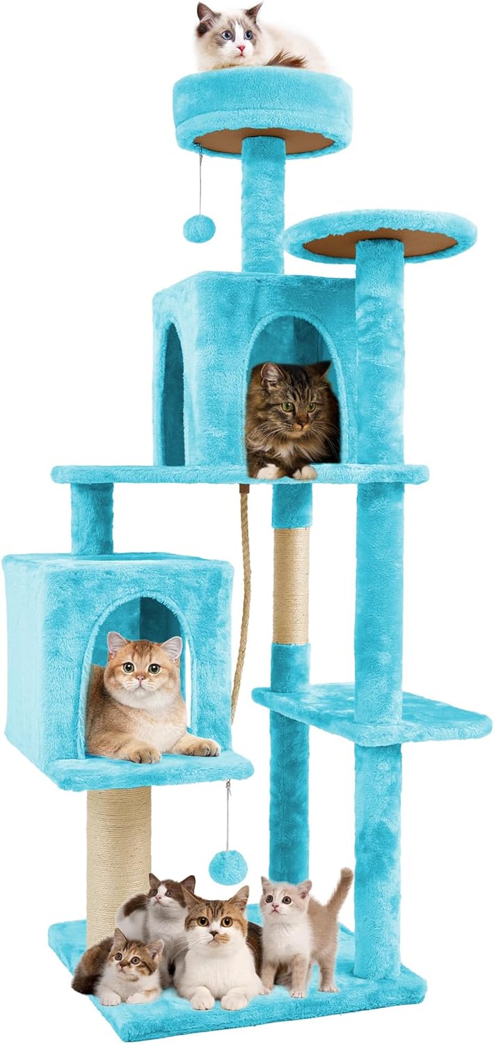 58.5in Large Cat Tree Tower Condo for Indoor Cats with Plush Design