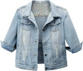 Hixiaohe Women Retro 3/4 Sleeve Short Denim Jacket - Light Blue