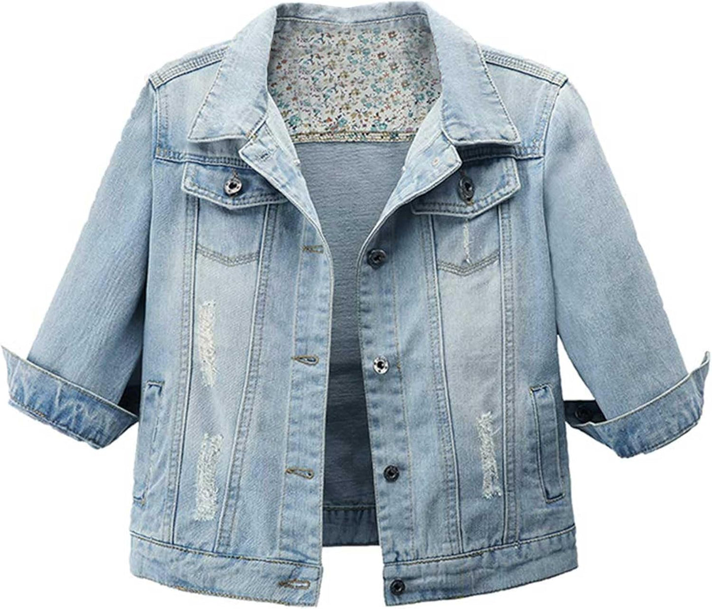 Retro Short Denim Jackets for Women - Stylish 3/4 Sleeve Coats
