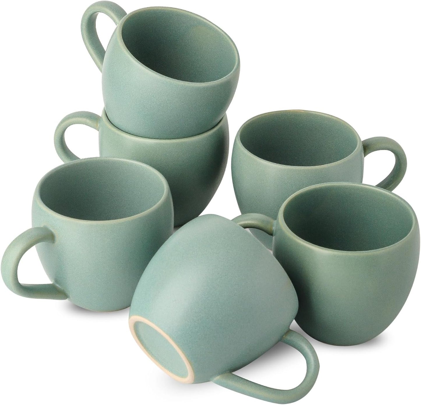 Stoneware Coffee Mugs Set - Large Handle, Microwave Safe - Turquoise
