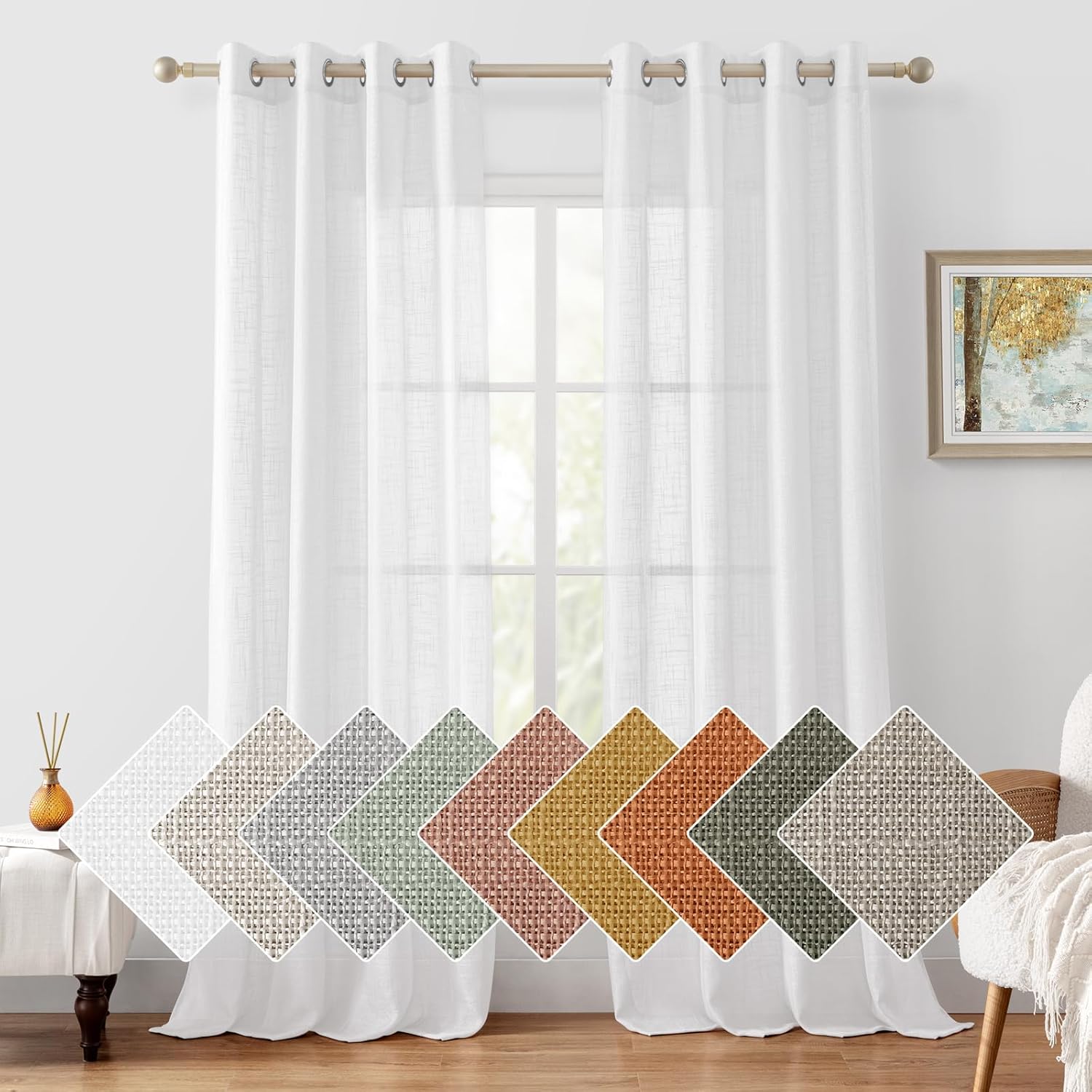 Linen Textured Semi Sheer Curtains for Elegant Home Decor